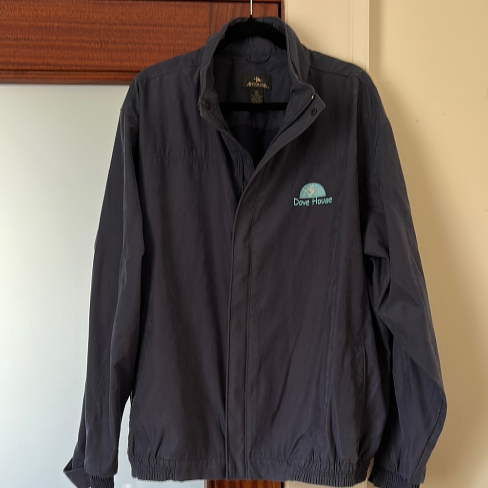 Antigua Navy Blue Windbreaker Jacket with Full Zipper and Standing Collar